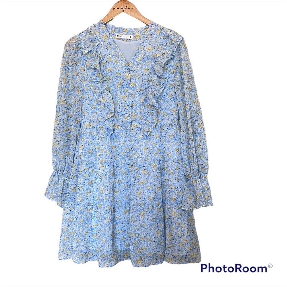 MIXXO Long Sleeve floral tunic or mini dress cottagecore fairycore Large blue